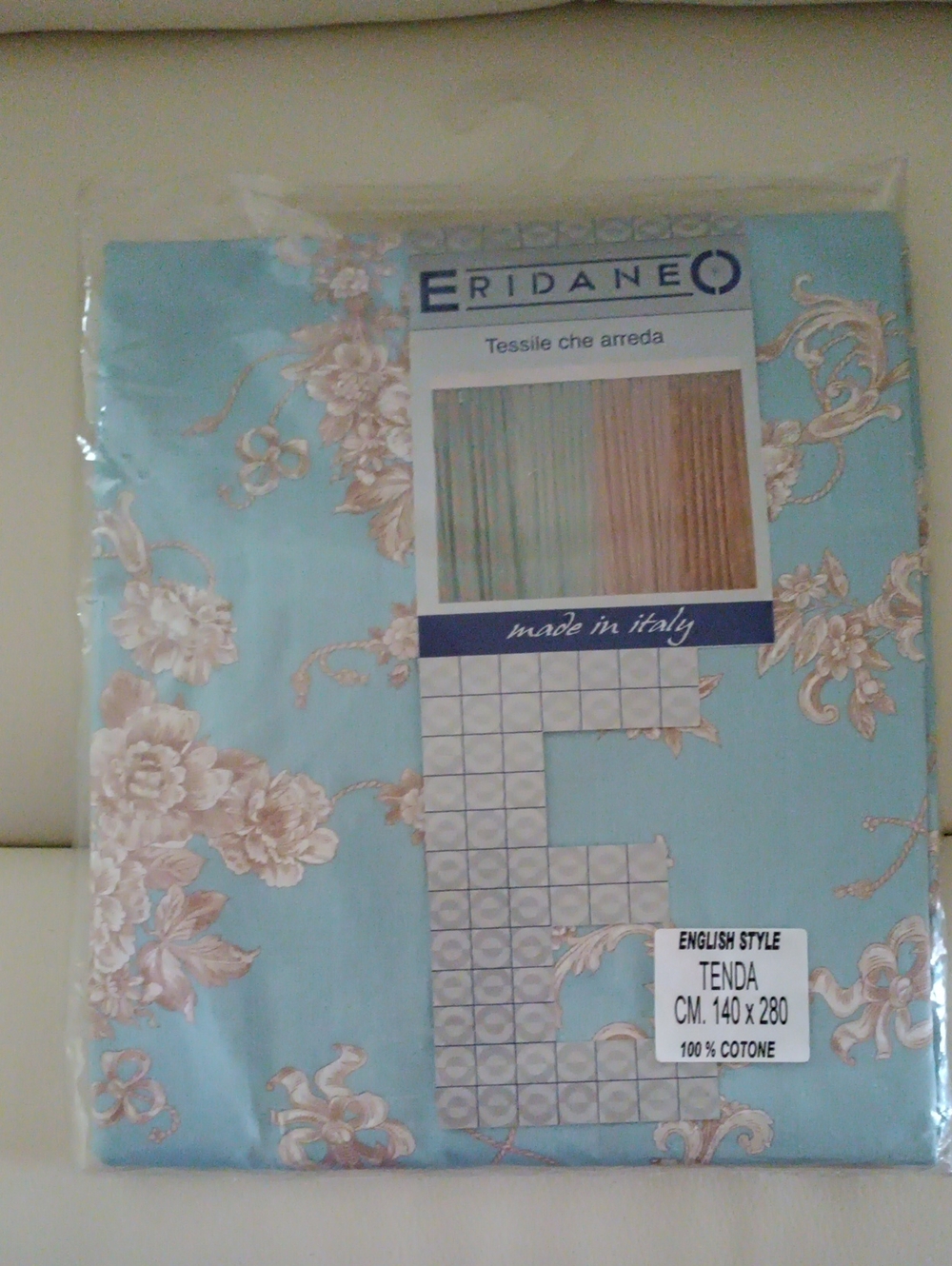 Eridaneo Floral Cotton Curtain Panel in Light Blue Italy
